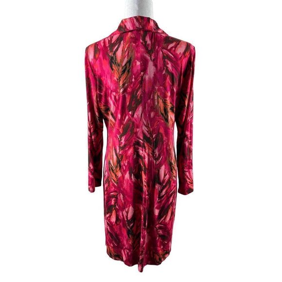 J. Jill Wearever Collection Collared Faux Wrap Feather Print Dress Petite Medium - Picture 4 of 9